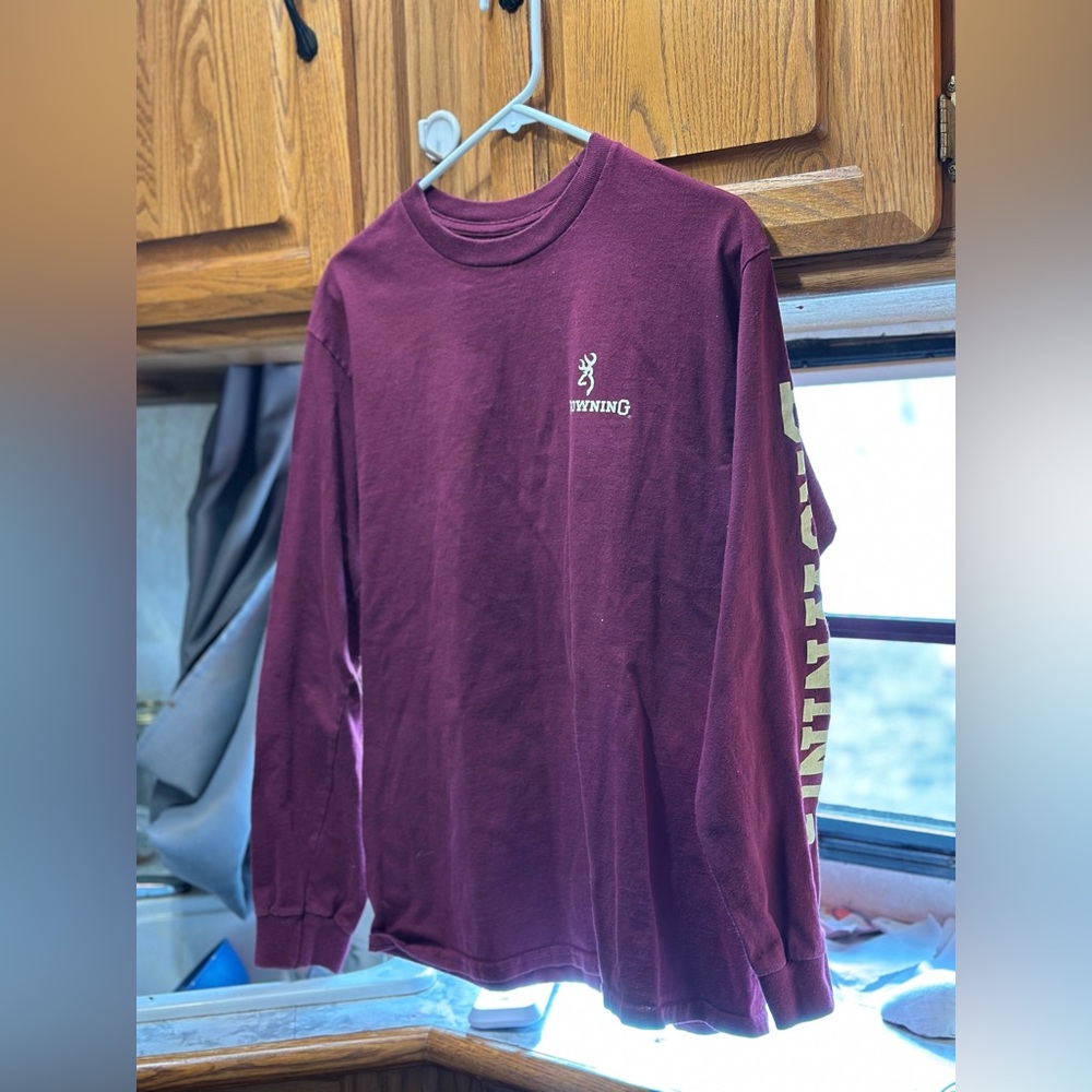 Burgundy BROWNING Long Sleeve Shirt with Logo